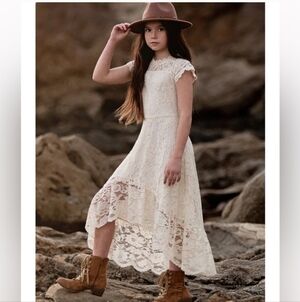 Joyfolie Mia Joy Girls Cream High-low Lace Crochet Dress Size 14